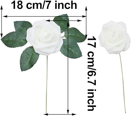 Miniatura 4 de Awtlife - 50 rosas artificiales y 15 hojas artificiales para ramos de manualidades, bodas, fiestas, baby shower, decoración del hogar