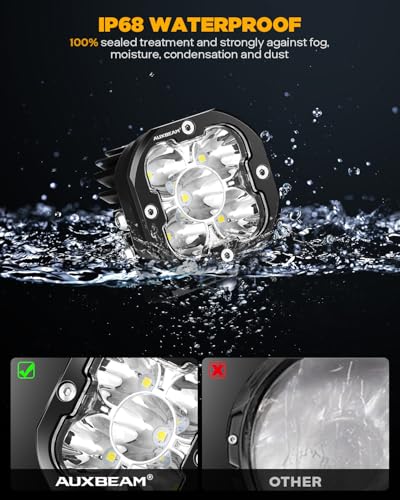 Image of Auxbeam XP-Ultra Series 3-Inch 80W Cube LED Pods with Amber White Covers | Spot flood combo beam, 9600LM decent off-road lights, Auxiliary driving fog lamp, Jeep Ford ATV truck ditch lights