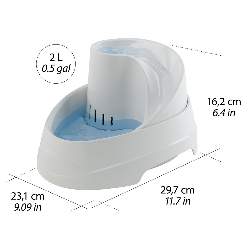 Ferplast Fuente automática para Gatos y Perros Vega, dispensador de 2 litros de Agua para Animales, Incluye Filtro de carbón Activo, 23 x 30 x h 16 cm Blanco