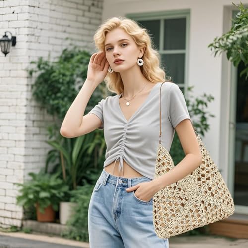 Bolso de hombro tejido para playa para mujer miniatura 2