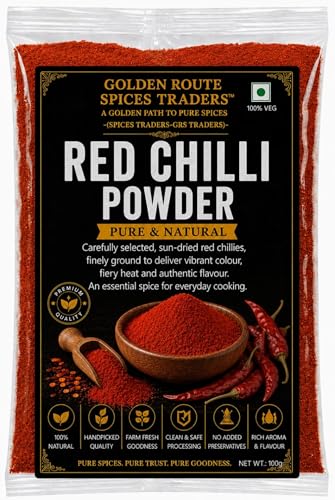 Image of GOLDEN ROUTE SPICES TRADERS Red Chilli Powder 100G | Premium Lal Mirch Powder | Pure & Natural Spice Powder | Strong Colour
