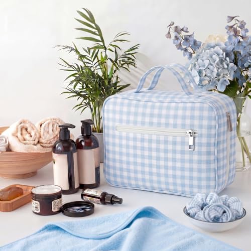 Image of Klyyo Hanging Toiletry Bag for Women, Gingham, Blue