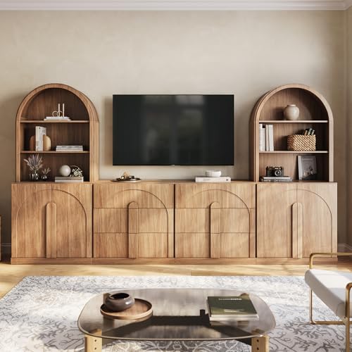Image of BELLEZE Bijou 126 inch Wall Unit 6-Piece Modular TV Stand - Camel