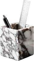 Vista 2 de Marble Pen Holder, White Stone Rectangular Desktop Organizer, Office Study Makeup Brush Storage, Home Desk Decor, Minimalist Design, Durable Marble