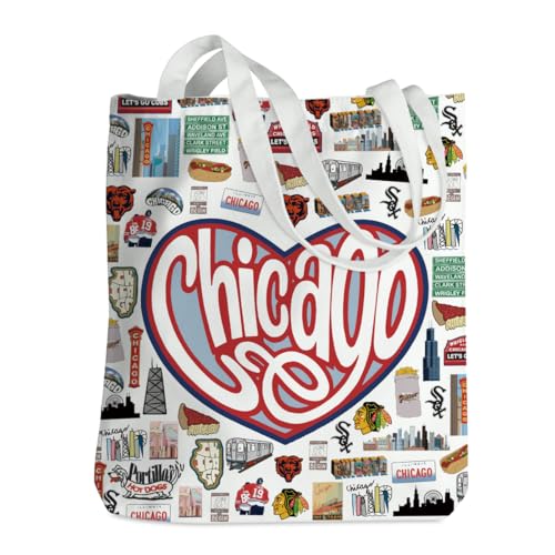 Chicago Tote Bag, Chicago Souvenirs Gifts, City Lover Gifts Travel Gift for Women Friend Sister Mom, Birthday Christmas Girls Trip Bachelorette Party Favors, Reusable Shopping Grocery Bags