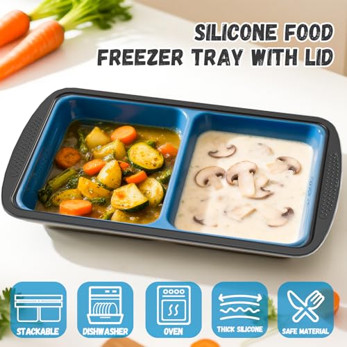 Image of GORCI Silicone Soup Freezer Trays with Lids - 3 Pack, cup, 1 cup, and 2 cup - Perfect Portion Control for Broth, Sauce & Meal Prep ,100% Platinum Silicone BPA-Free, Flexible, Dishwasher Safe