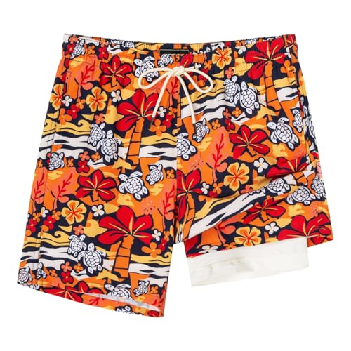 Image of SURF CUZ Mens Swim Trunks with Compression Liner Swim Shorts 7 inch Swimming Trunks Stretch 7 Inch Swim Suits Quick Dry