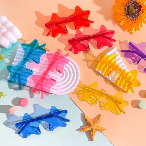 Pibupibu 12 Pack Round/Square/Star Rimless Party Sunglasses Bulk, Transparent Tinted One Piece Glasses Set4