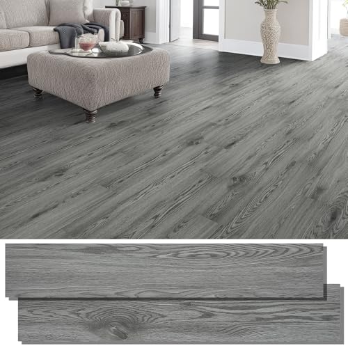 Peel and Stick Floor Tile, INMOZATA Self Adhesive Vinyl Plank Flooring Tile Wood Grain Look 36-Pack 54 Sq.Ft Waterproof Tile Sticker for Bedroom, Living Room, Kitchen, RV(Gray)