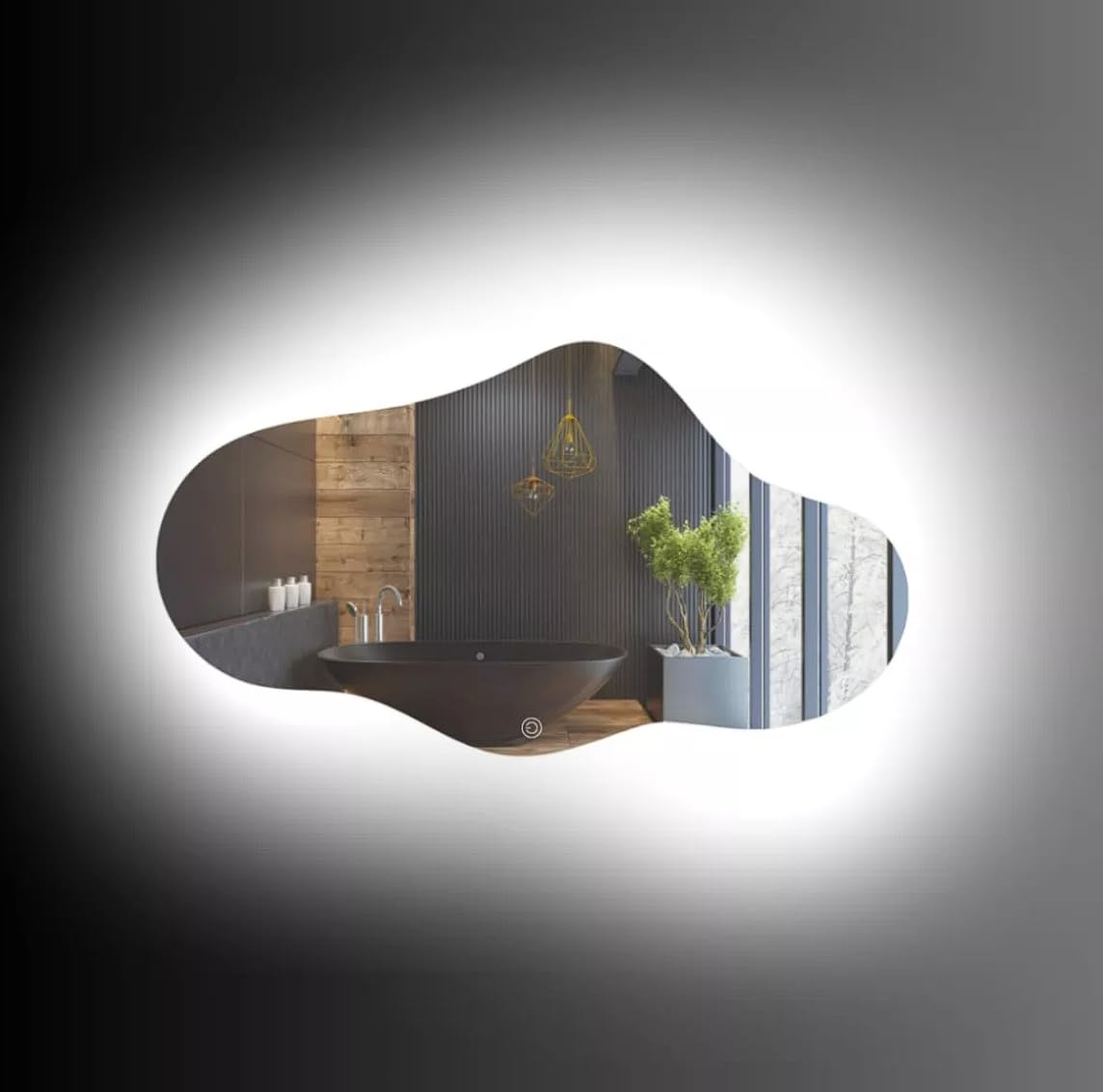 Asymmetrical LED Mirror with Integrated Light, 100 x 50 cm, Touch Control, Ambient Lighting