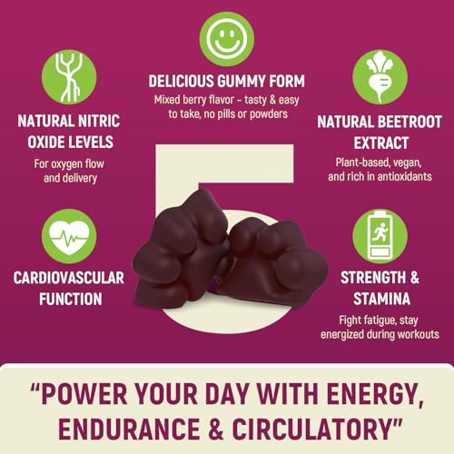 Image of Vuvionoso Nitric Oxide Beet Root Gummies 6000mg - Nitric Oxide Booster with Organic Beet Root, Grapeseed, Pomegranate, Vitamin C & B12 - Sugar-Free Beet Chewables Mixed Berry Flavor - 60 Gummies