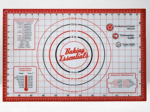 Baking Essentials Silicone Baking Mat - Temperature and Size Guide for Perfect Pastries and Fondants - Non-Stick Surface, Easy to Clean - Readily Available Measurements for Cutting Dough- 22 x 14 inch