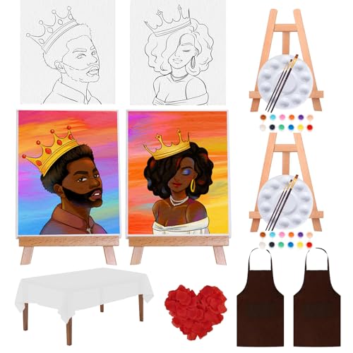 TEBTEOTEK Sip and Paint Kit for Adults Couples Date Night, Pre Drawn Canvas to Paint and Sip Kit for Adult's Date Night at Home,Sip n Paint Kits for Valentines Painting Party Supplies with Easel