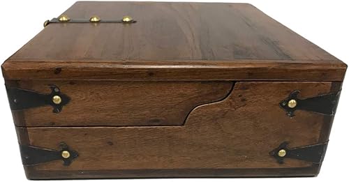 Miniatura 5 de 10-12" estilo colonial envejecido, reproducción de caja de escritura de madera de teca con accesorios, reproducción antigua