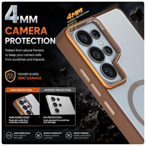 Image of Pikkme Back Cover for Samsung S26 Ultra 5G | Shockproof | Mag-Safe Compatible | Hard Transparent Back | Premium Raised Camera Protection | Bumper Case (Brown Mag-Safe)