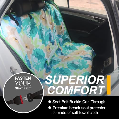 Image of Back Seat Cover for Car Trucks Van SUV Jeep,Waterproof Rear Bench Towel Seat Covers for Dogs and Kids,Automotive Backseat Protector (Chrysanthemum)