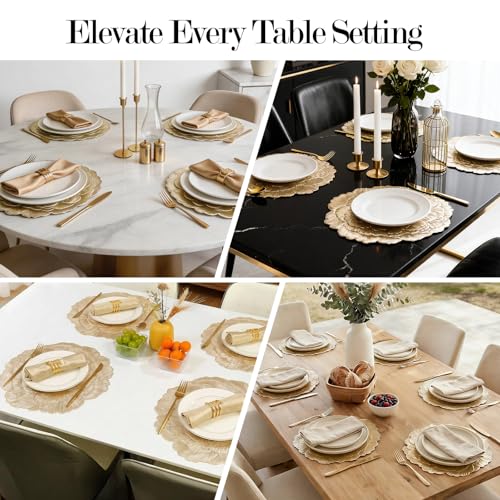 Quantum Love Set of 6 Floral Gold Penoy Placemats Vinyl Metallic 15 Inches Round Washable Place Mats Waterproof Heat Resistant Durable Table Mats for Kitchen Dining Table Decoration Indoor Outdoor by Quantum Love - Used condition - Image 8