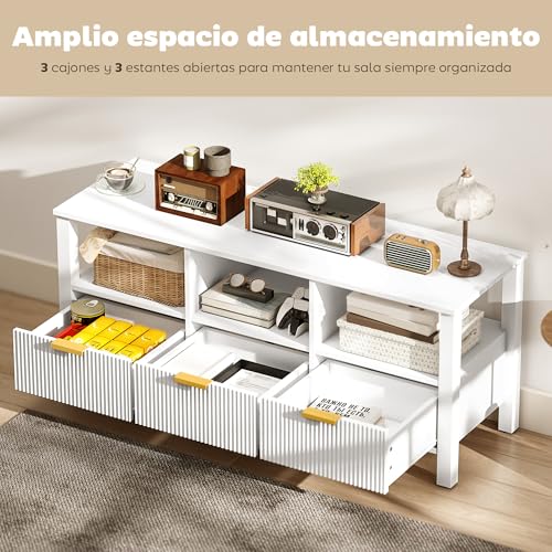 HOMCOM Mueble de TV Moderno para Salón, Mesa TV con 3 Cajones y 3 Estantes Abiertos, para Televisión de 43-55 Pulgadas, 120x39,5x50 cm, Blanco - imagen 4