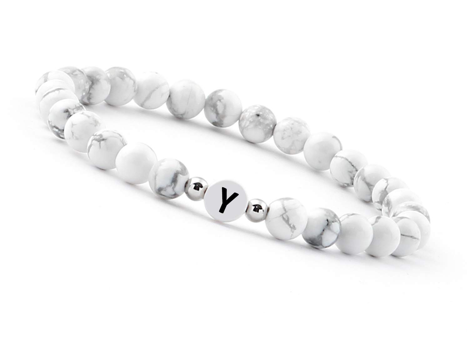 GD GOOD.designs Perlenarmband Buchstabe | Partner Armband weiß mit echten Howlith Perlen | Geschenk für Couple I Personalisiertes Partnerarmband