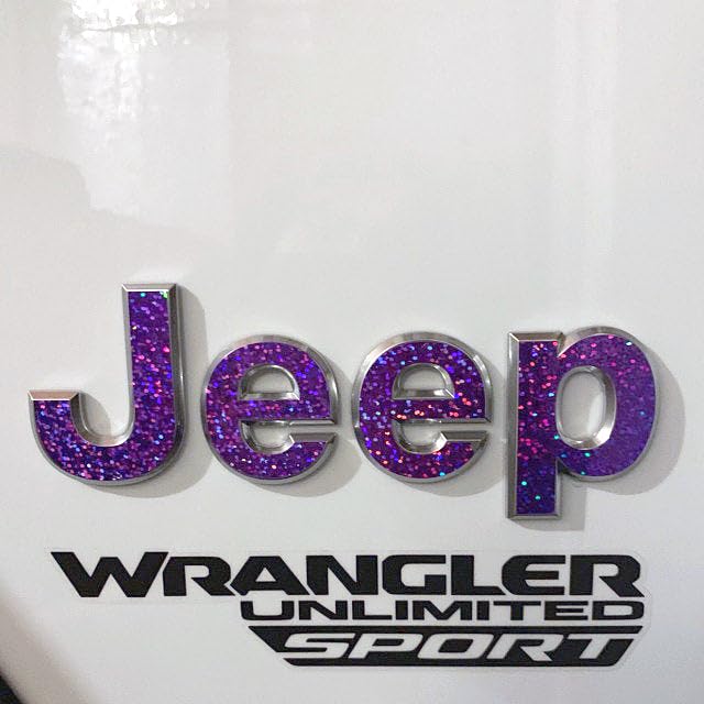 Holographic Sequins Jeep Emblem Sticker Decal Wrangler JL Gladiator (Sequin - Amethyst 2018+ Wrangler JL)