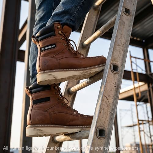 Image of SUREWAY 8 inch Soft Toe Work Boots for Men - GoodyearWelt Full Grain Leather, Lace Up Moc Toe Work Shoes, EH Construction Oil /Slip Resistant, Durable Rubber Sole Boots for Warehouse, Factory, Daily Wear