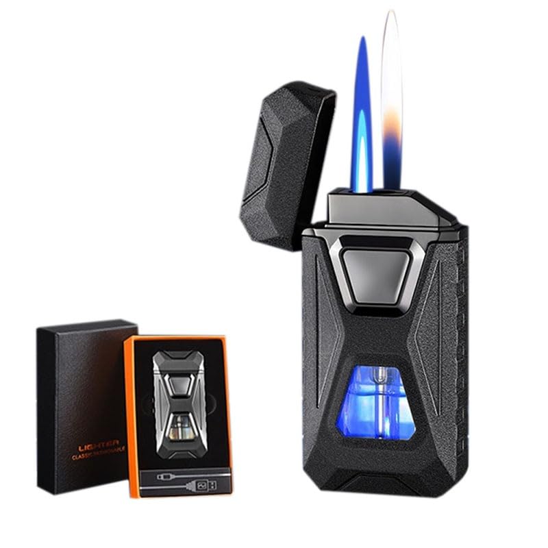 Encendedor recargable a butano voz dual llama negro miniatura 1