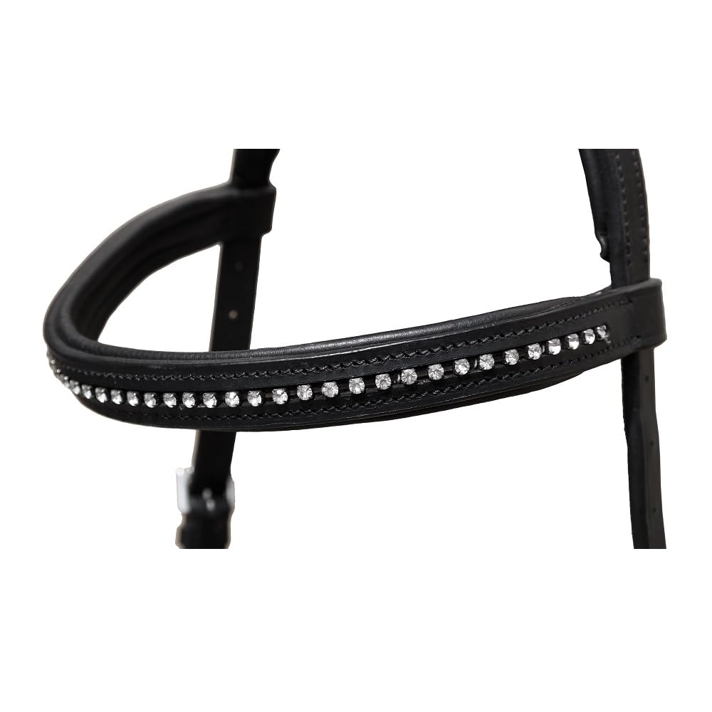 Brama West Briglia anatomica per cavalli in pelle bovina con strass, misura Cob