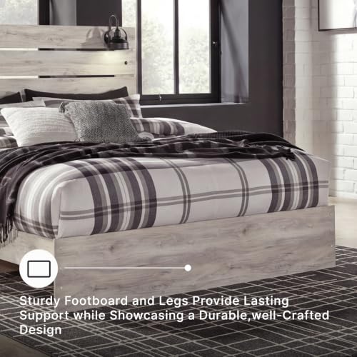 Image of Signature Design by Ashley Cambeck King Panel Bed, Built-in Lights and USB Ports, Rustic Farmhouse Design, King Size Bed Frame with Headboard, Whitewash