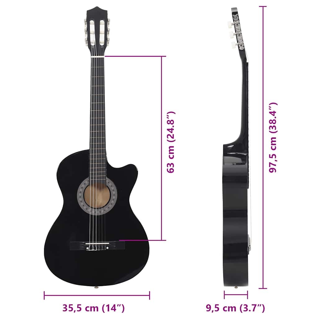 vidaXL 12-tlg Westerngitarre Set 38" Schwarz Akustische Gitarre 6 Saiten