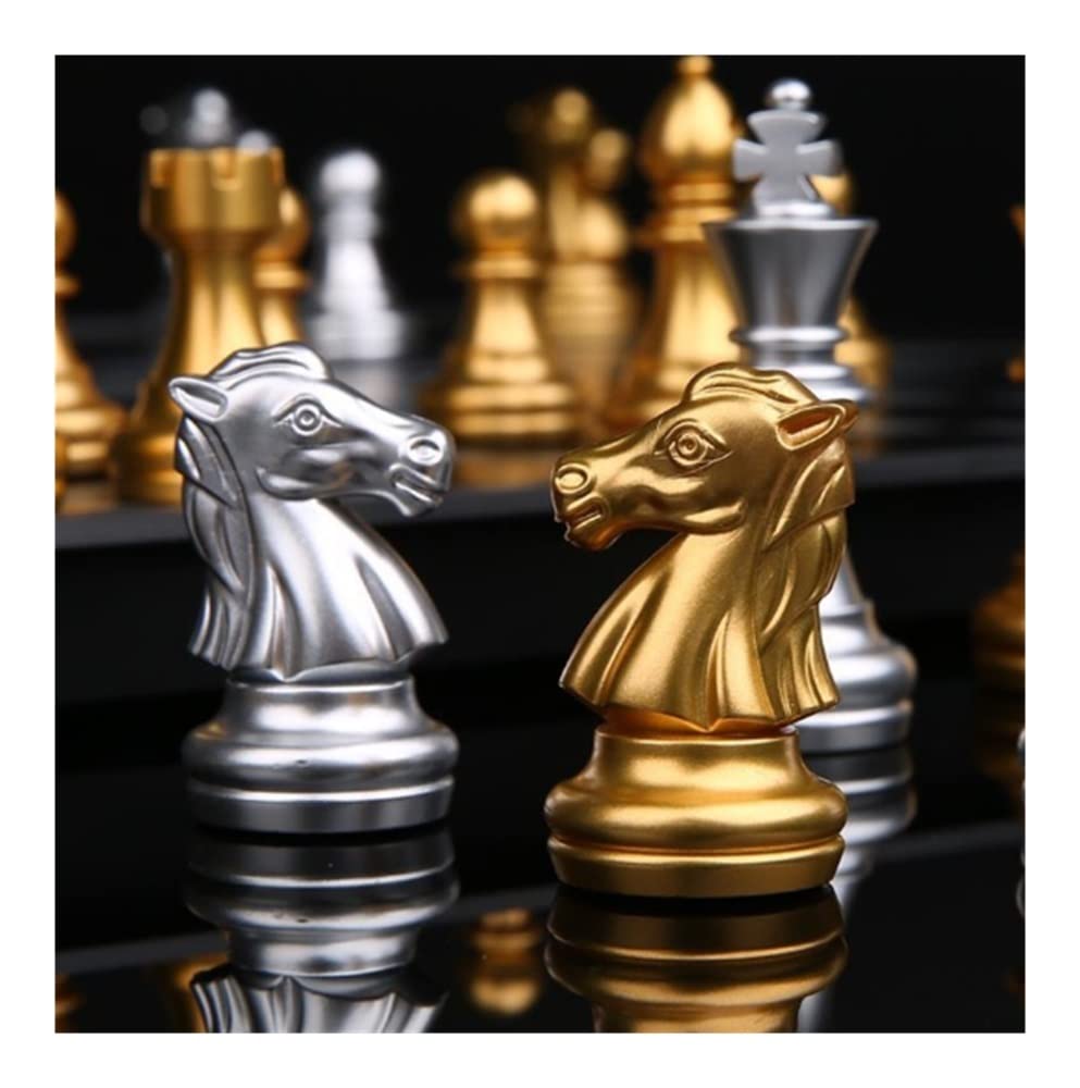 Reisespiele, Schach 12,5" Schachspiel Gold Silber Schachfiguren, Klappschachbrett Reiseschachspiele