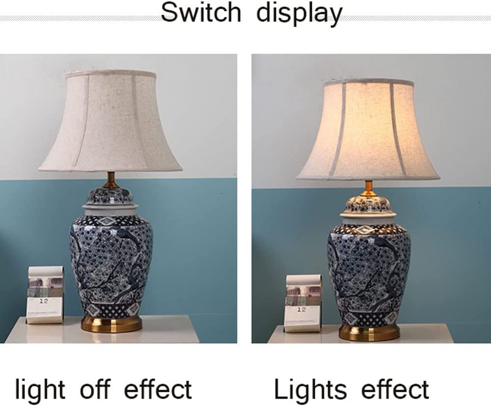 Lampa stołowa Lampa nocna Ceramiczna Orientalna Duża Szafka nocna Do Sypialni Salonu Biurka Domowego (Niebieska: Rozmiar A Przełącznik Przyciskowy