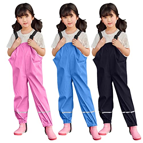 Kids Toddler Boys Girls Suspender Rain Pants Lightweight Waterproof Raincoat Windproof Rainwear (Blue, 2-3 Years)