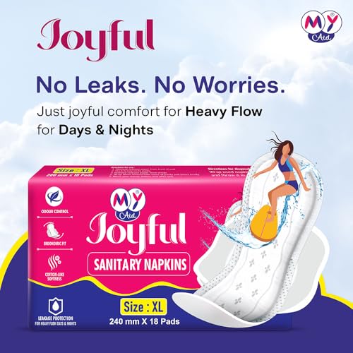 Image of Joyful Sanitary Napkins for Women | Cotton Soft, Super Absorbent, Odour & Rash Free, Leak-Proof Pad for Heavy Flow, Overnight Protection & Travel, Xl, 72 pads, Pack of 4