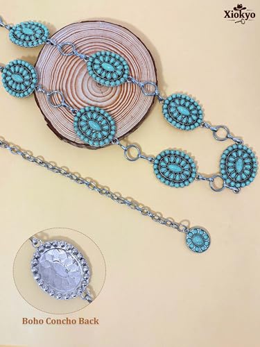 Image of Turquoise Chain Belt for Women, Western Cowgirl Concho Belt | Turquoise Concho Accents with Silver Chains for Western, Cowgirl, Rodeo, Festival and Denim Looks