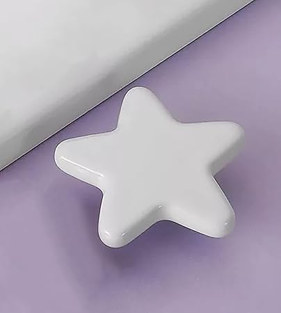 MANTARA CR-0002 Ceramic Star Shape Lovely Kids Bedroom pulls Handle and knobs for Cabinet(White)(Pack of 2)