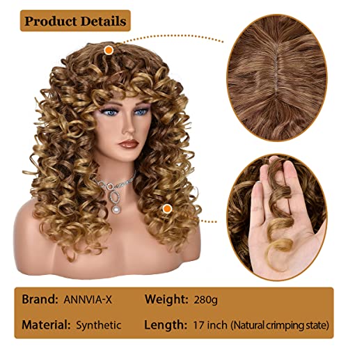 Annivia-X Long Curly Wigs For Black Women Ombre Blonde Curly Wig With Bangs Loose Cute Golden Curly Hair thumb #6