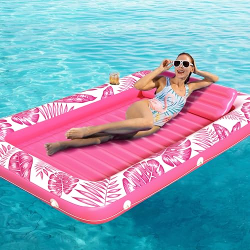 Image of Inflatable Tanning Pool Lounger Float - Jasonwell 4 in 1 Sun Tan Tub Sunbathing Pool Lounge Raft Floatie Toys Water Filled Tanning Bed Mat Pad for Adult Blow Up Kiddie Pools Kids Ball Pit (Rose,L)