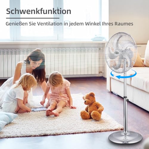 Be Cool Standventilator 40cm Super Silent BC40MSTF2205SS- Super Silent, Ø 40 cm, 50 Watt, stufenlose Höhenverstellung, 5 Rotorblätter, chrom, Silber-6