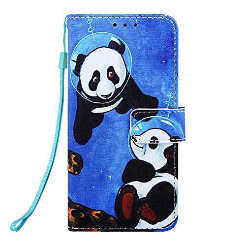 Miagon for Samsung Galaxy A30 Wallet Case,PU Leather Folio Flip Cover with Stand Card Slots Magnetic Closure,Blue Panda