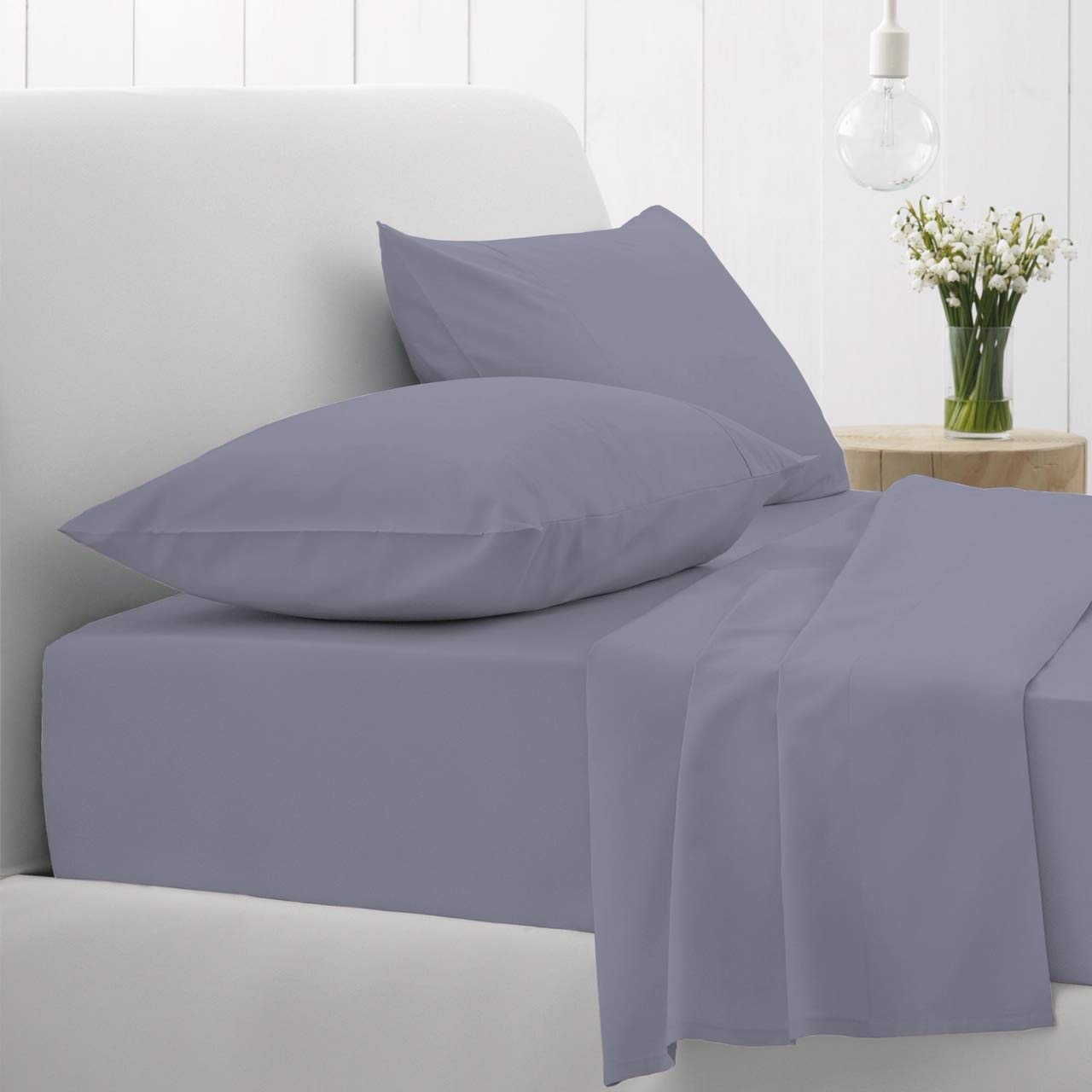 Ghazlan_Textiles ® Percale Quality Poly Cotton Flat Bed Sheets Single Double King Super King Size (Grey, Double)