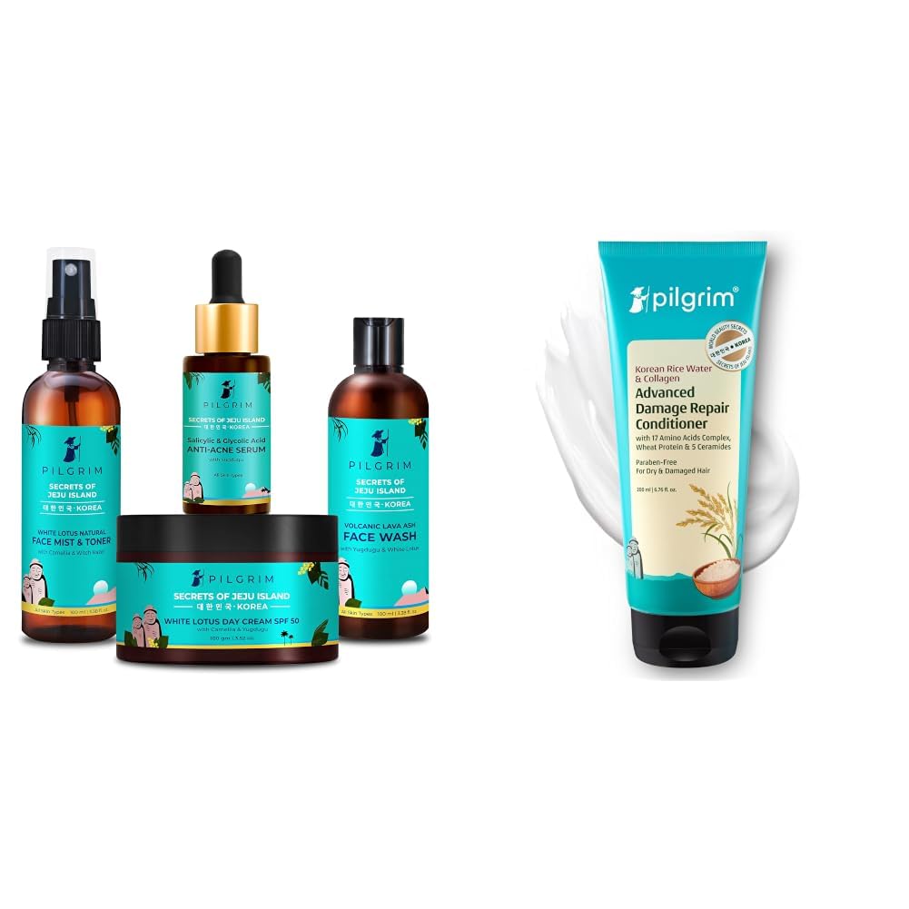 Pilgrim Acne Care Essentials Combo Kit & Korean Rice Water & Collagen Advanced Damage Repair Conditioner - 200ml-image-20