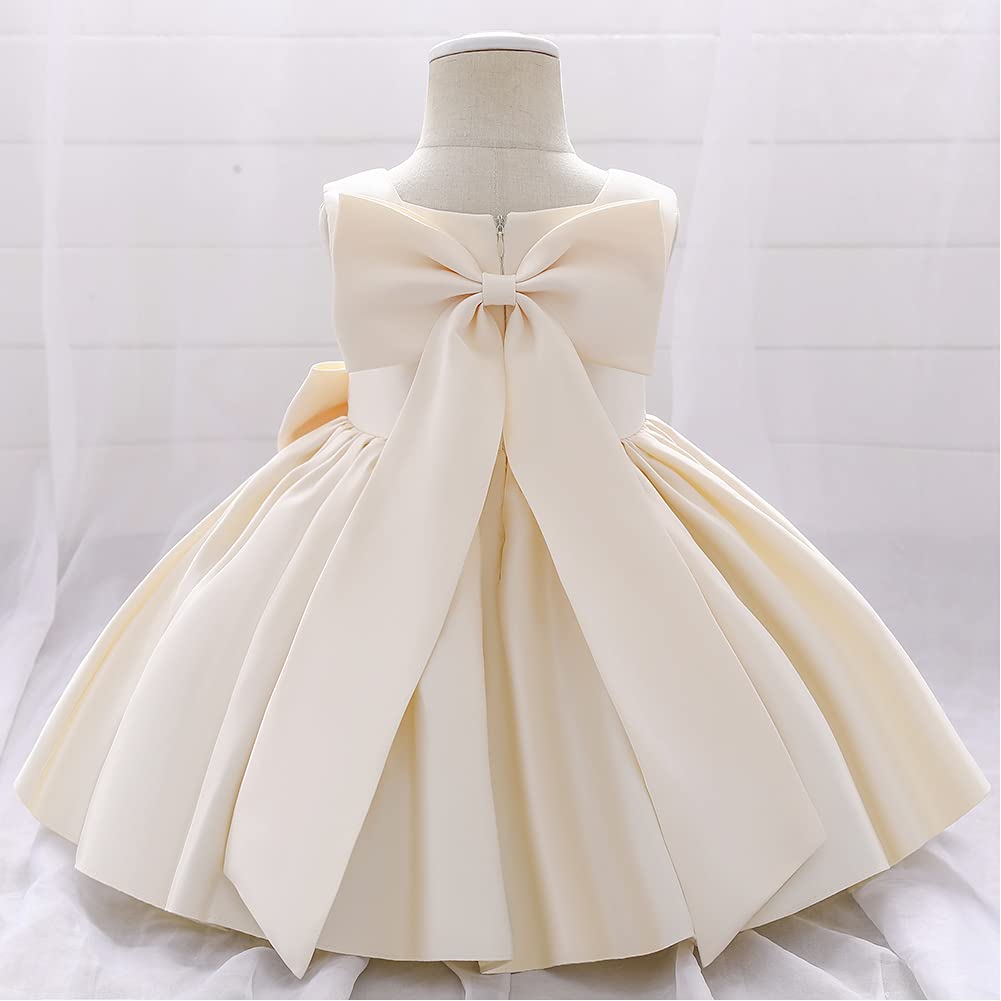 IBAKOM Mädchen Bowknot Tutu Prinzessinnen-Kleid für Mädchen, zum Geburtstag, für Hochzeit, Taufkleid, champagne, 18-24 Monate