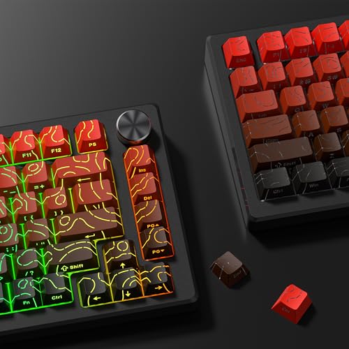 Image of dagaladoo Double Shot PBT keycaps Set,Red /Black Topographic Keycaps | Shine Through Keyboard caps,Line Backlit,Side Printed,135key cherry Profile keycap for 60% 75% 100% Mechanical Keyboards