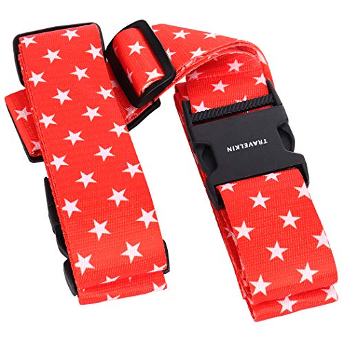 HIMREYLD Reise Koffergurt Gepäckgurt Kreuz für Koffer 20-32 Zoll, 2-Wege Extra Lang 5x230 & 5x200CM Einstellbar, Schnalle & Namensschild Slot - Sterne Rot Cover