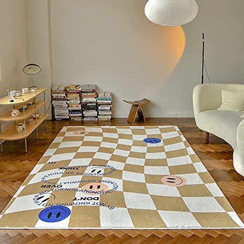 AJLDN Retro Teppiche, Schachbrett Teppich rutschfest Super Weich Wohnzimmerteppich für Sofa...
