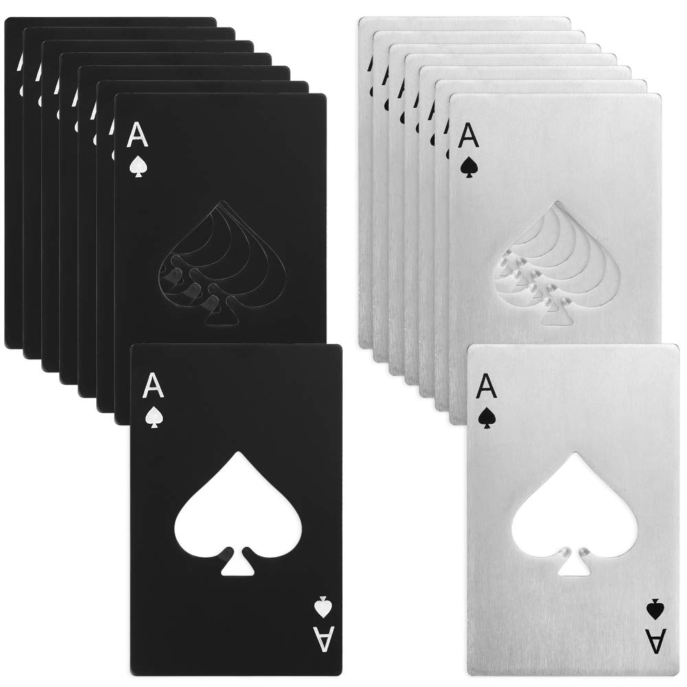 butterfunny カジノ栓抜き 8個 ステンレススチール クレジットカードサイズ カジノ栓抜き ビール栓抜き 財布用 (ブラックとシルバー)