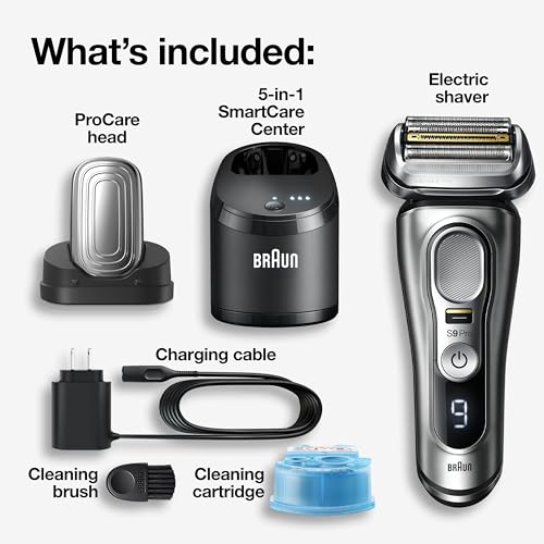 Image of Braun Series 9 Pro 9487cc Electric Razor for Men, Wet & Dry, Rechargeable, Electric Shaver with Clean & Charge Station and ProCare Attachment, Holiday Gifts for Men