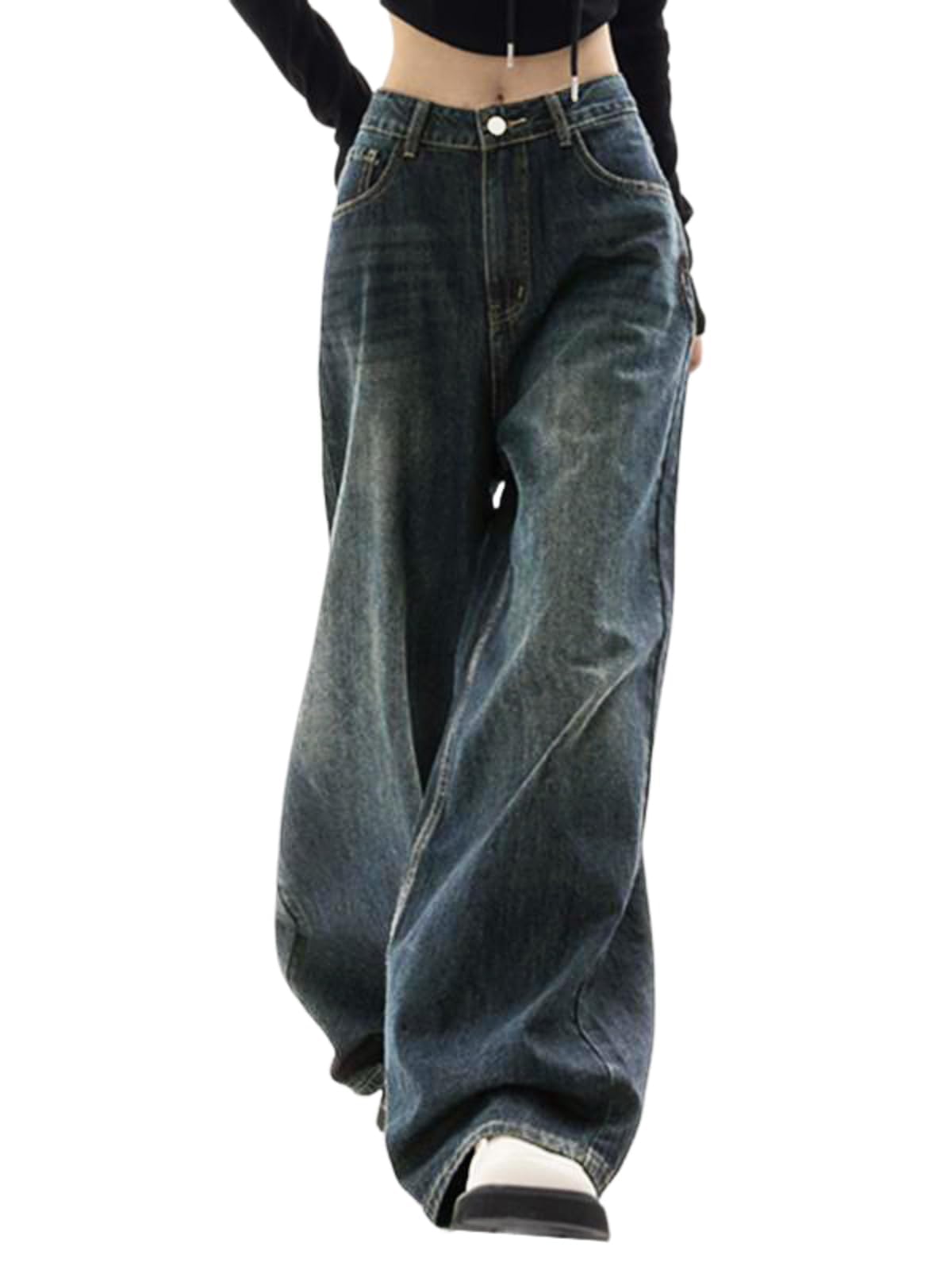 EMMIOL Baggy Jeans Damen Wide Leg High Waist Denim Hose