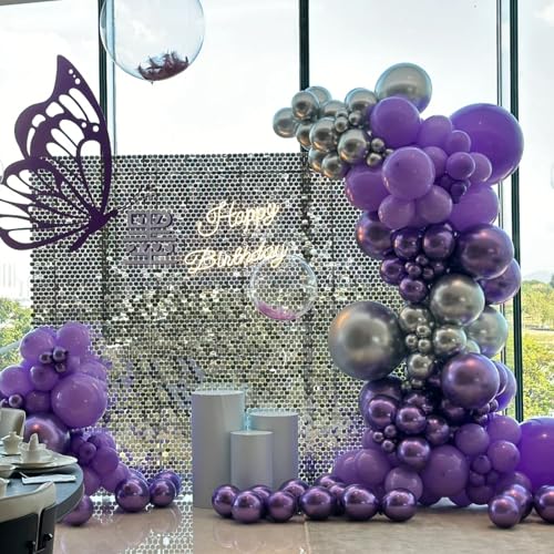 Image of Voircoloria 130pcs Metallic Purple Balloons Different Sizes 18 inch 12 inch 10 inch 5 inch Chrome Purple Latex Balloon Garland Arch Kit for Birthday Baby Shower Graduation Wedding Gender Reveal Party Decorations