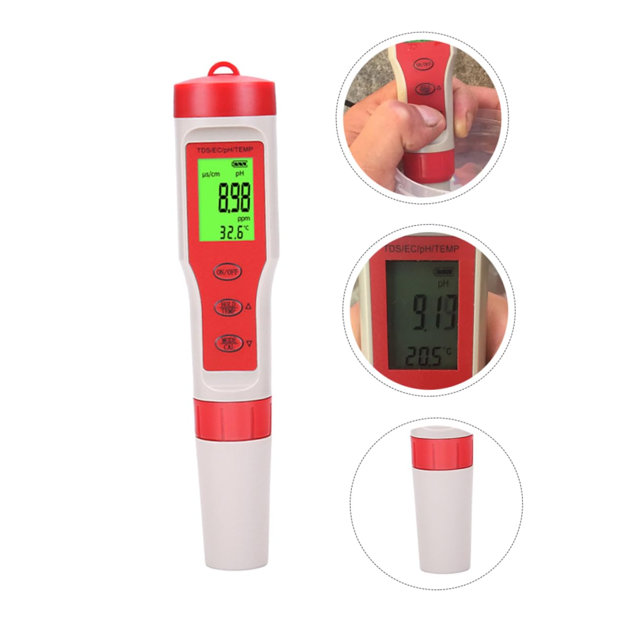 Penna Tester Digitale per Acqua Funzione Atc Misura Ph Ec e Temperatura Display Retroilluminato per Test Acqua Potabile Acquari e Colture Idroponiche